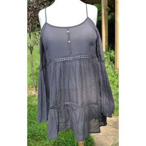 Staring at stars Anthropologie blouse women long sleeve cold shoulder grey small